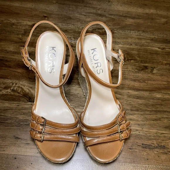 Michael Kors MK Espadrilles Wedge Sandals Shoes 10M Brown - Picture 5 of 12